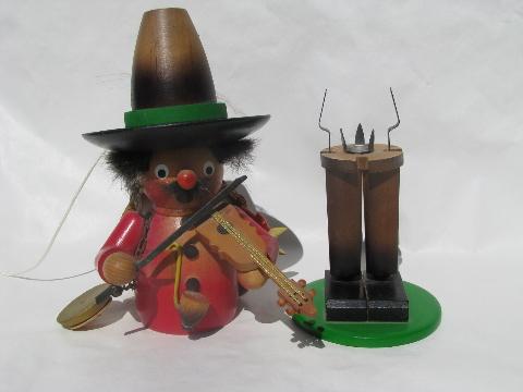 photo of vintage gypsy baron wooden Steinbach smoker, wood figure w/ music box #6