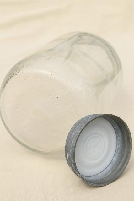 photo of vintage half gallon pickle jar w/ wire handle, 2 qt Ball #5 Duraglas type clear glass #6