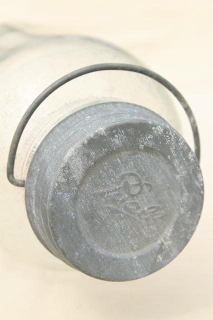 photo of vintage half gallon pickle jar w/ wire handle, 2 qt Ball #5 Duraglas type clear glass #7