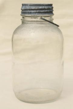 catalog photo of vintage half gallon pickle jar w/ wire handle, 2 qt Ball #5 Duraglas type clear glass
