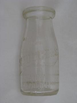 catalog photo of vintage half-pint glass milk bottle, old Producers Dairy advertising, Elgin Illinois