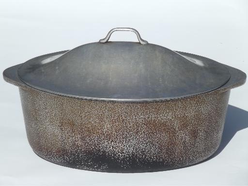 photo of vintage hammered aluminum oval dutch oven roaster, big roasting pan #1