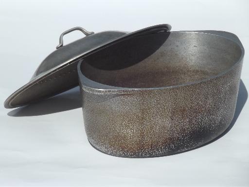 photo of vintage hammered aluminum oval dutch oven roaster, big roasting pan #2