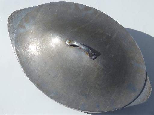 photo of vintage hammered aluminum oval dutch oven roaster, big roasting pan #4