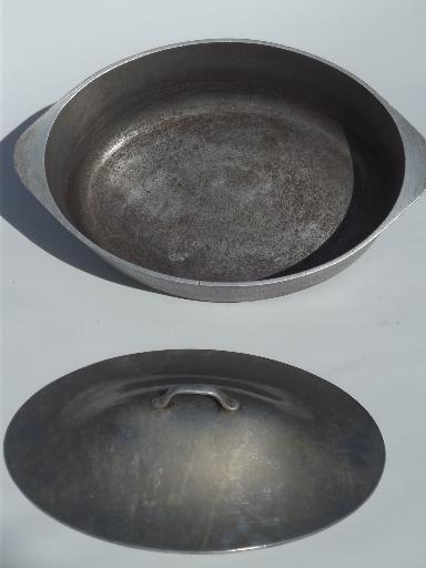 photo of vintage hammered aluminum oval dutch oven roaster, big roasting pan #5