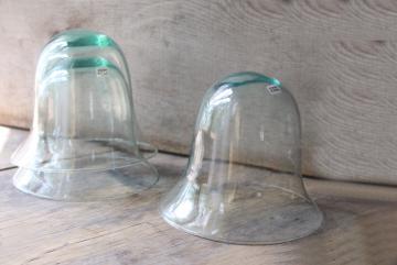 catalog photo of vintage hand blown Mexican glass cloches, recycled bottle glass domes or bell jars
