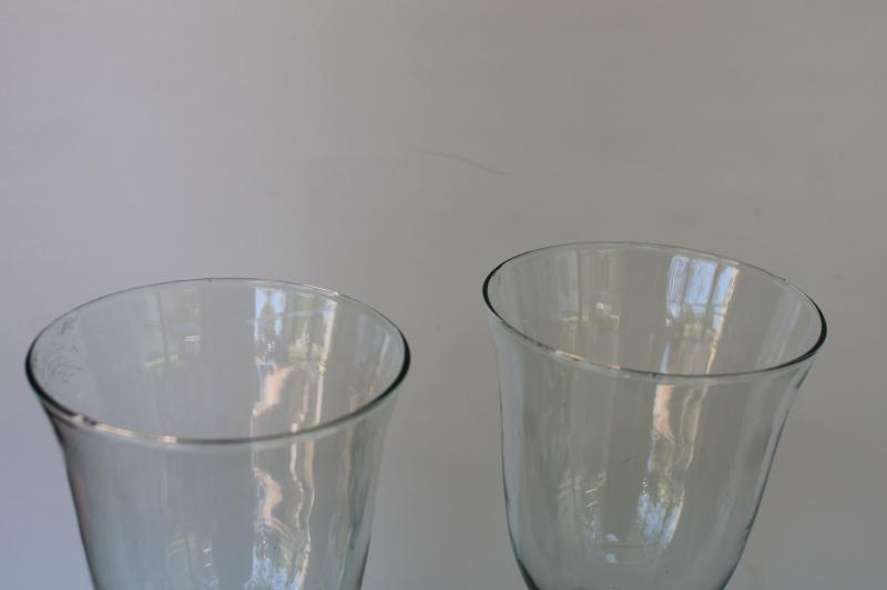 photo of vintage hand blown Mexican glass wine glasses, Spanish green glass goblets #2