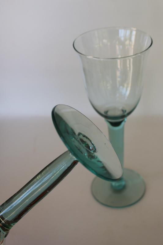 photo of vintage hand blown Mexican glass wine glasses, Spanish green glass goblets #5