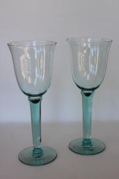 catalog photo of vintage hand blown Mexican glass wine glasses, Spanish green glass goblets