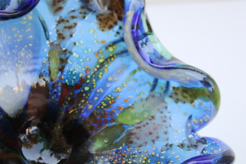 photo of vintage hand blown art glass bowl, Murano glass confetti colors aventurine sparkles #3