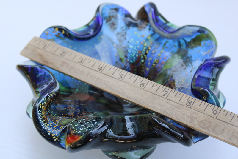 photo of vintage hand blown art glass bowl, Murano glass confetti colors aventurine sparkles #7