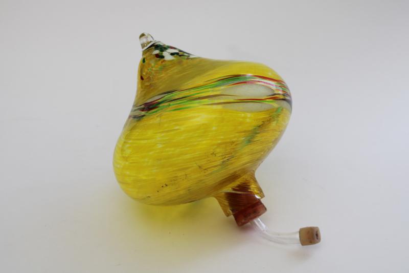 photo of vintage hand blown art glass hummingbird feeder, hanging witch ball w/ sipper tube #1