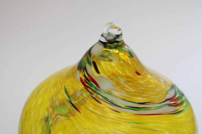 photo of vintage hand blown art glass hummingbird feeder, hanging witch ball w/ sipper tube #2