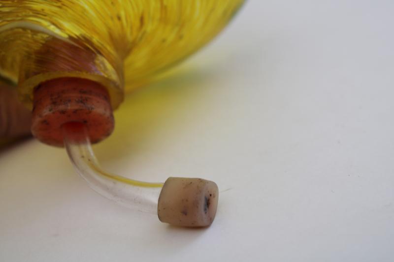 photo of vintage hand blown art glass hummingbird feeder, hanging witch ball w/ sipper tube #5