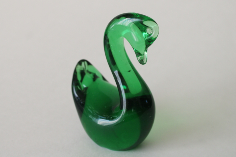 photo of vintage hand blown art glass paperweight, emerald green glass swan or goose  #2