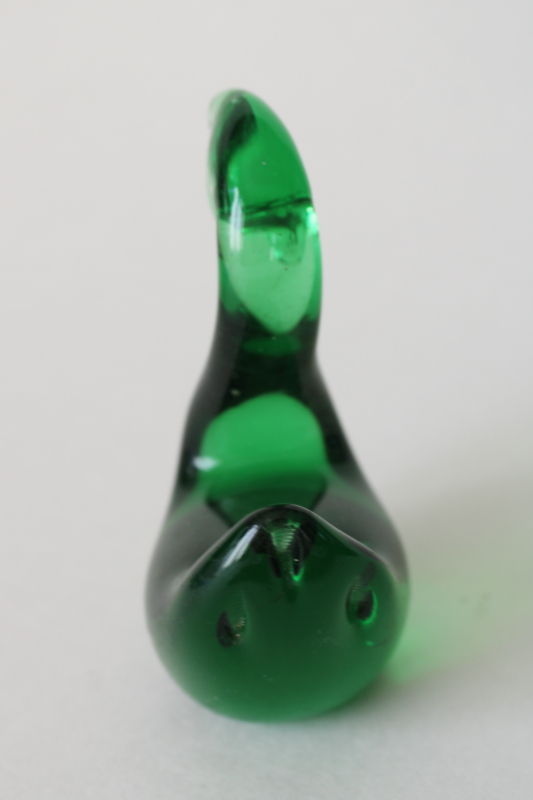 photo of vintage hand blown art glass paperweight, emerald green glass swan or goose  #4