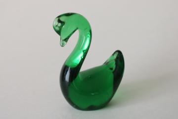 catalog photo of vintage hand blown art glass paperweight, emerald green glass swan or goose 