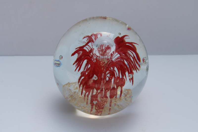 photo of vintage hand blown art glass paperweight, gold leaf flakes & controlled bubbles  #1