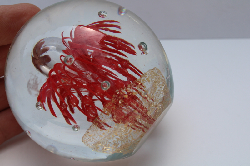 photo of vintage hand blown art glass paperweight, gold leaf flakes & controlled bubbles  #3