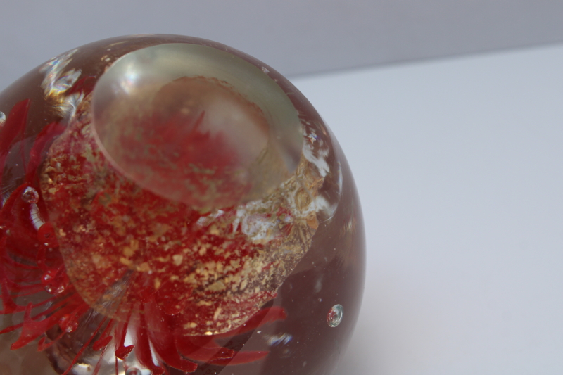 photo of vintage hand blown art glass paperweight, gold leaf flakes & controlled bubbles  #4