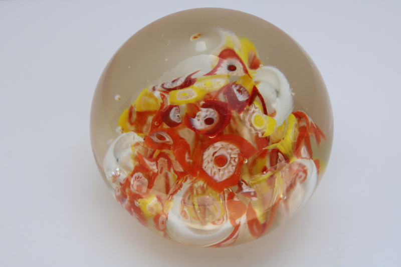 photo of vintage hand blown art glass paperweight, scrambled millefiori w/ controlled bubbles  #1