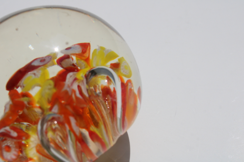 photo of vintage hand blown art glass paperweight, scrambled millefiori w/ controlled bubbles  #4