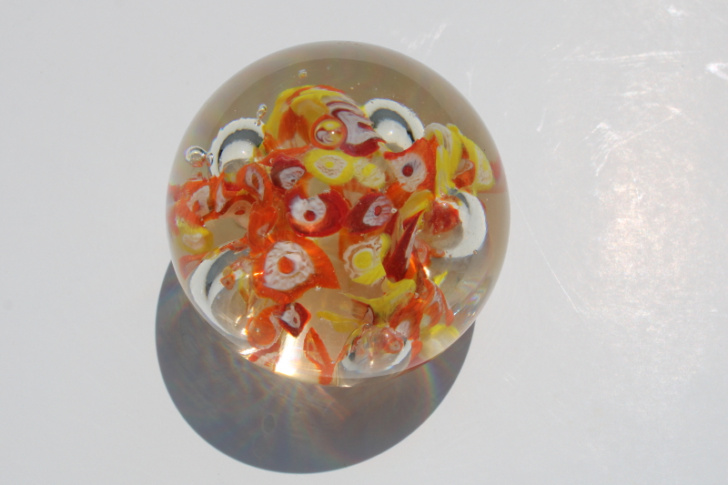 photo of vintage hand blown art glass paperweight, scrambled millefiori w/ controlled bubbles  #5