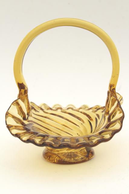 photo of vintage hand blown glass basket, amber glass brides basket for autumn wedding decor #3