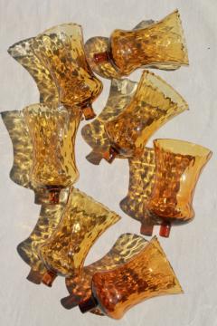 catalog photo of vintage hand blown glass candle cups, amber glass votive glasses for sconces or candle holders