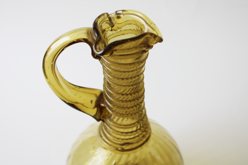 photo of vintage hand blown glass decanter or oil bottle cruet, olive green glass made in Spain #3