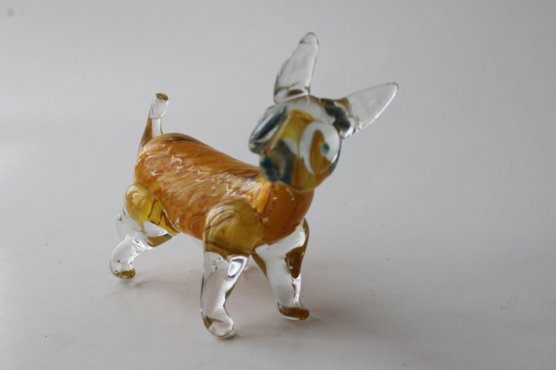 photo of vintage hand blown glass dog figurine, yellow chihuahua Murano style colored glass  #2