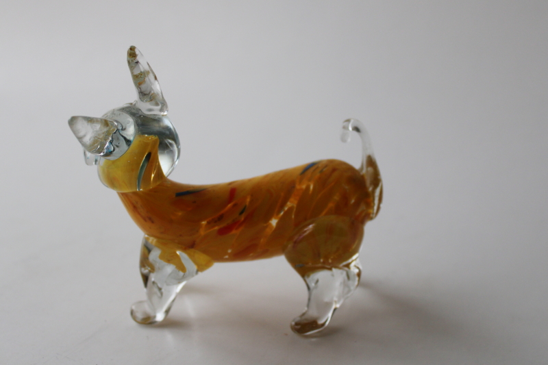 photo of vintage hand blown glass dog figurine, yellow chihuahua Murano style colored glass  #3
