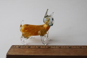 catalog photo of vintage hand blown glass dog figurine, yellow chihuahua Murano style colored glass 