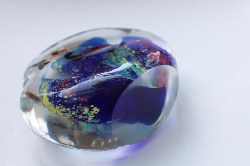 photo of vintage hand blown glass fish bowl paperweight, murano style art glass #2