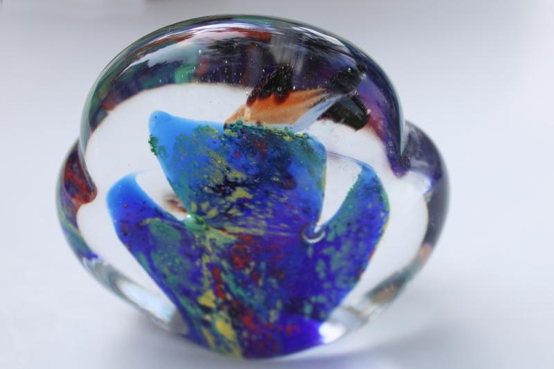 photo of vintage hand blown glass fish bowl paperweight, murano style art glass #3