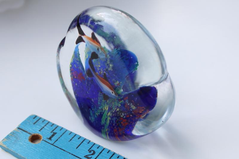 photo of vintage hand blown glass fish bowl paperweight, murano style art glass #4