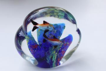 catalog photo of vintage hand blown glass fish bowl paperweight, murano style art glass