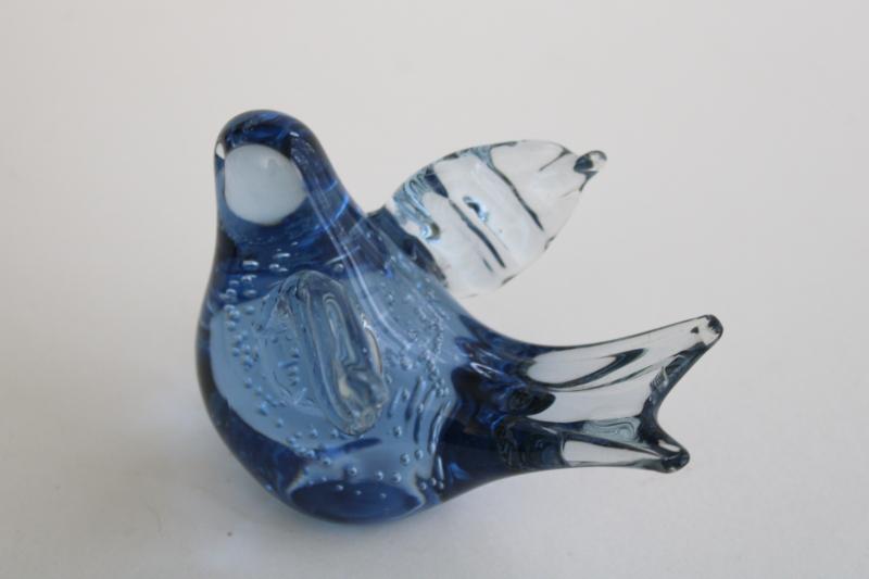 photo of vintage hand blown glass paperweight, bluebird of happiness, big fat mama bird #2