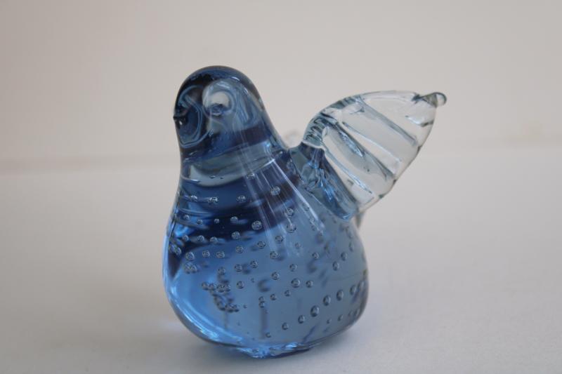 photo of vintage hand blown glass paperweight, bluebird of happiness, big fat mama bird #6