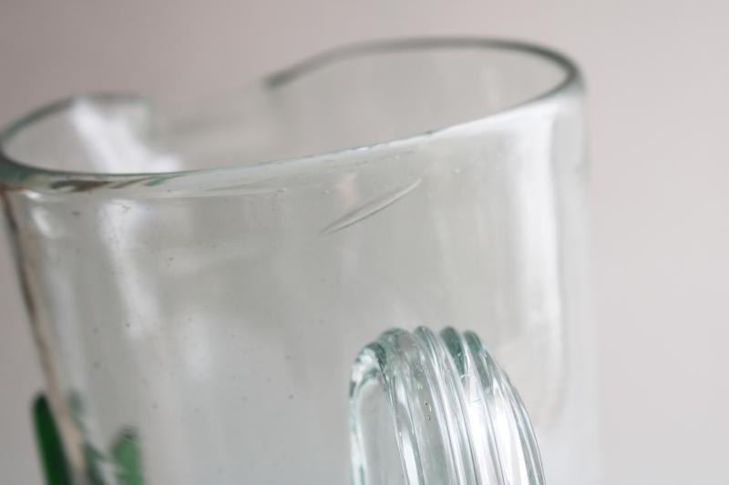 photo of vintage hand blown glass pitcher w/ saguaro cactus, Mexican art glass margarita pitcher #4