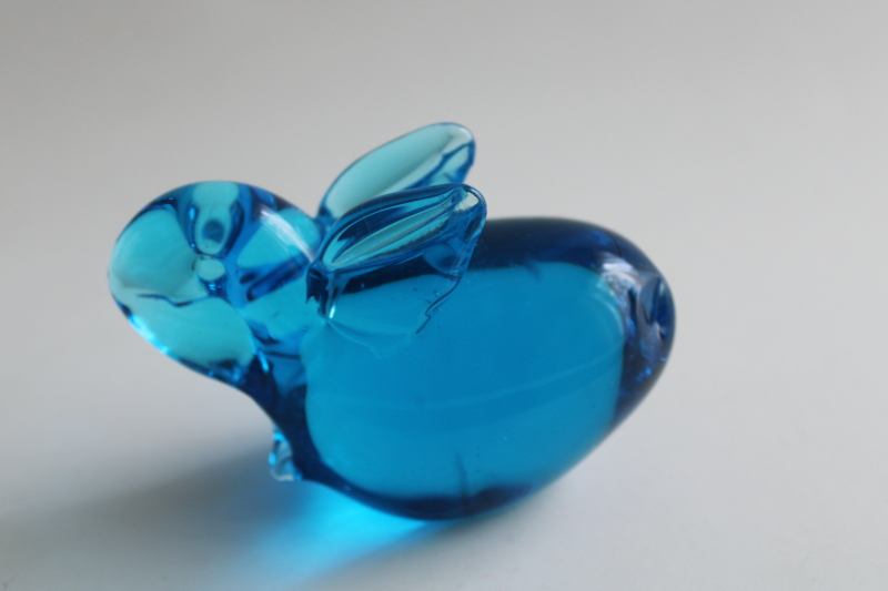 photo of vintage hand blown glass rabbit figurine, blue bunny of happiness!  #1