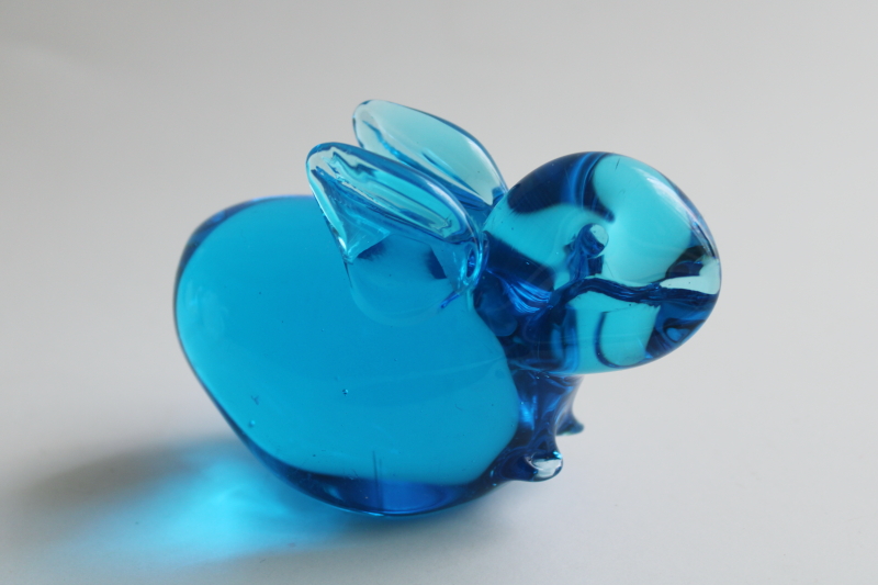 photo of vintage hand blown glass rabbit figurine, blue bunny of happiness!  #2