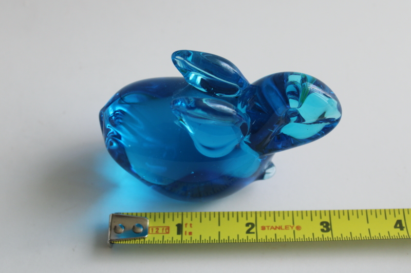 photo of vintage hand blown glass rabbit figurine, blue bunny of happiness!  #5