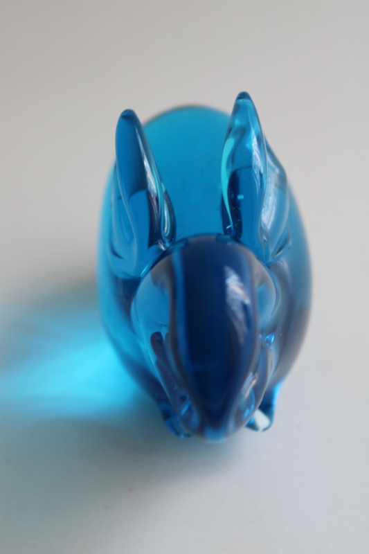 photo of vintage hand blown glass rabbit figurine, blue bunny of happiness!  #3