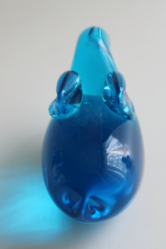 photo of vintage hand blown glass rabbit figurine, blue bunny of happiness!  #4