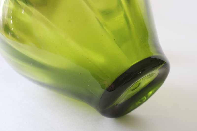 photo of vintage hand blown glass wine bottle or decanter, Blenko 646? olive green colored glass  #3