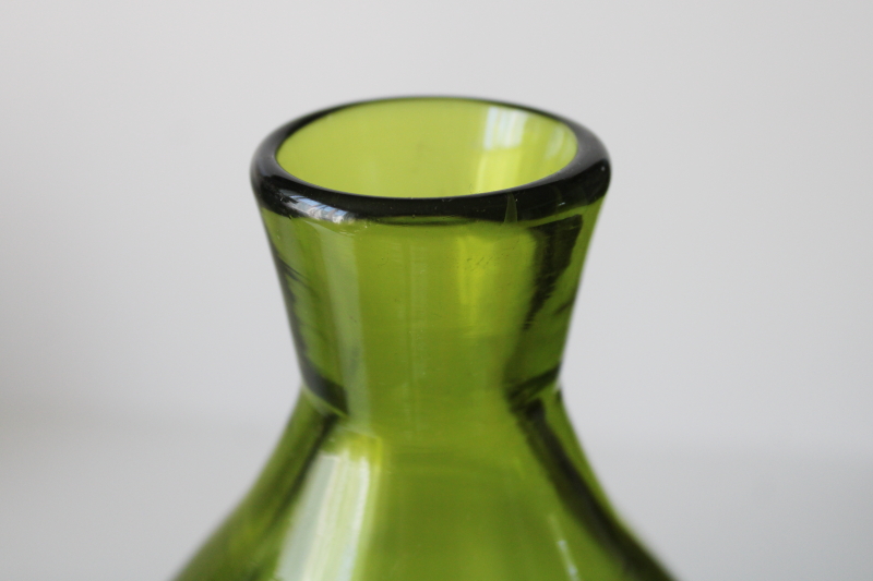 photo of vintage hand blown glass wine bottle or decanter, Blenko 646? olive green colored glass  #4