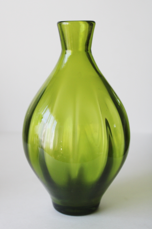 photo of vintage hand blown glass wine bottle or decanter, Blenko 646? olive green colored glass  #5