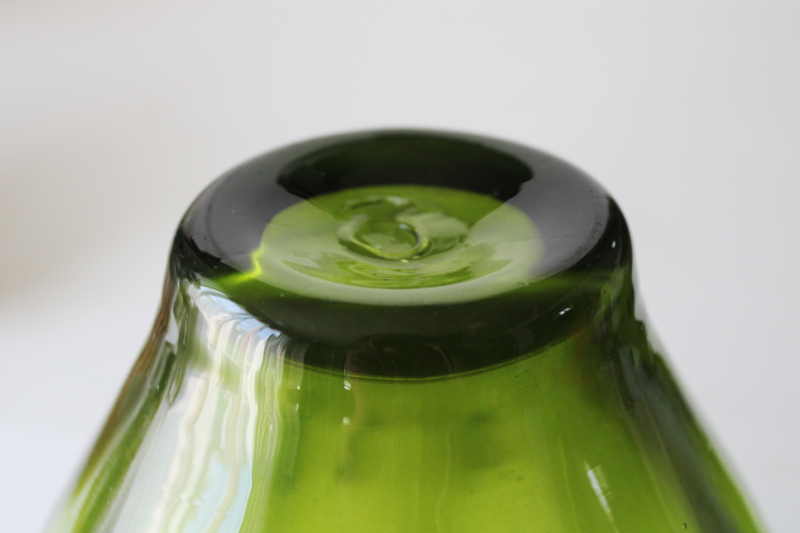 photo of vintage hand blown glass wine bottle or decanter, Blenko 646? olive green colored glass  #6