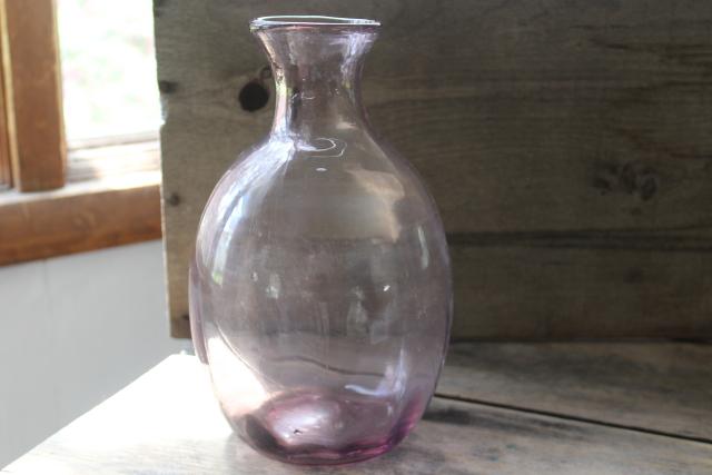 photo of vintage hand blown glass wine decanter or water bottle, amethyst glass carafe #1